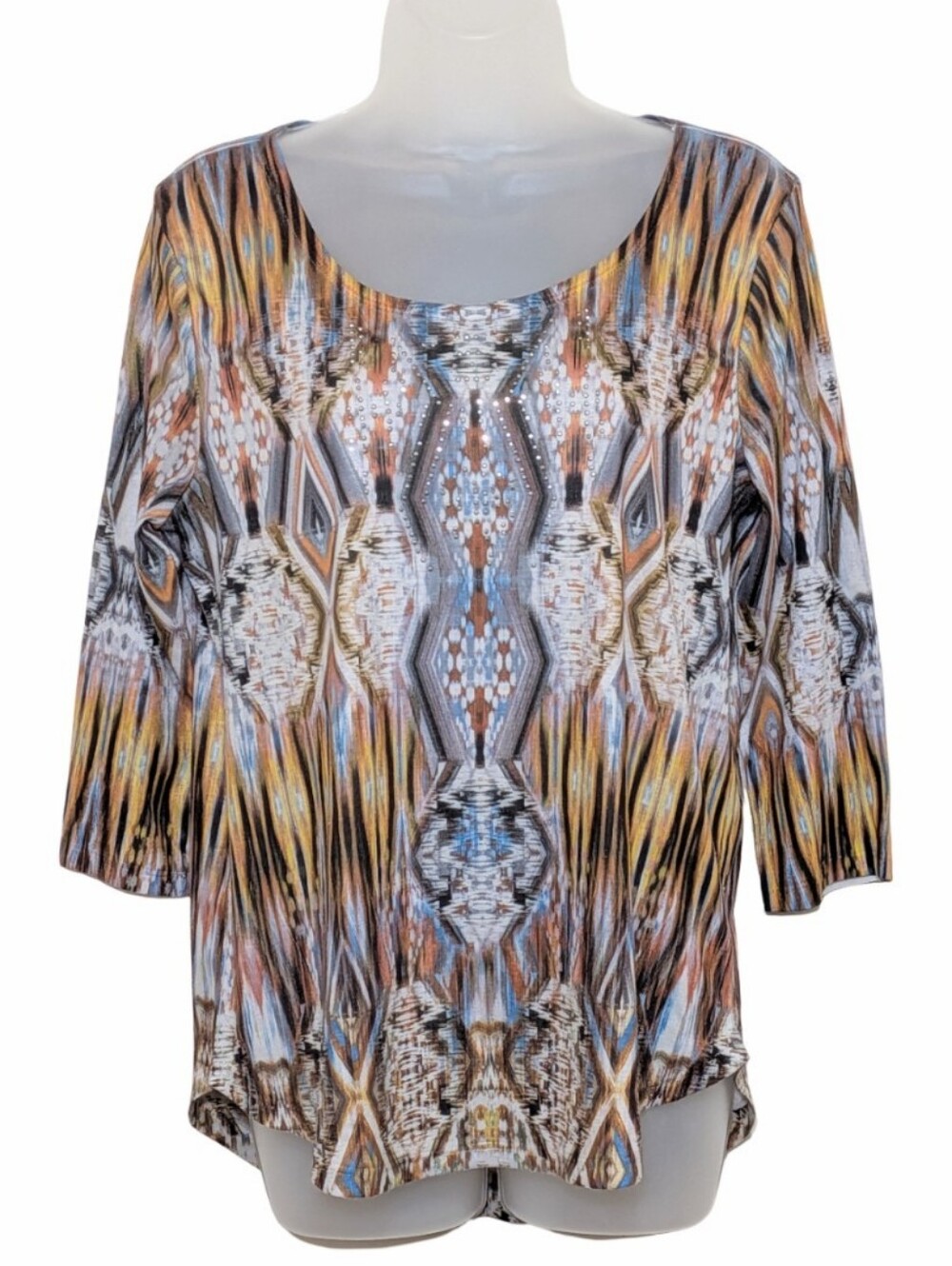 Abstract | Multi-Color Scoop Neck | Women’s Top | Colorful | Rhinestones | Boho